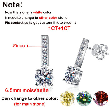 TFGLBU 2CTTW Real Solid 925 Silver Moissanite Drop Earrings for Women